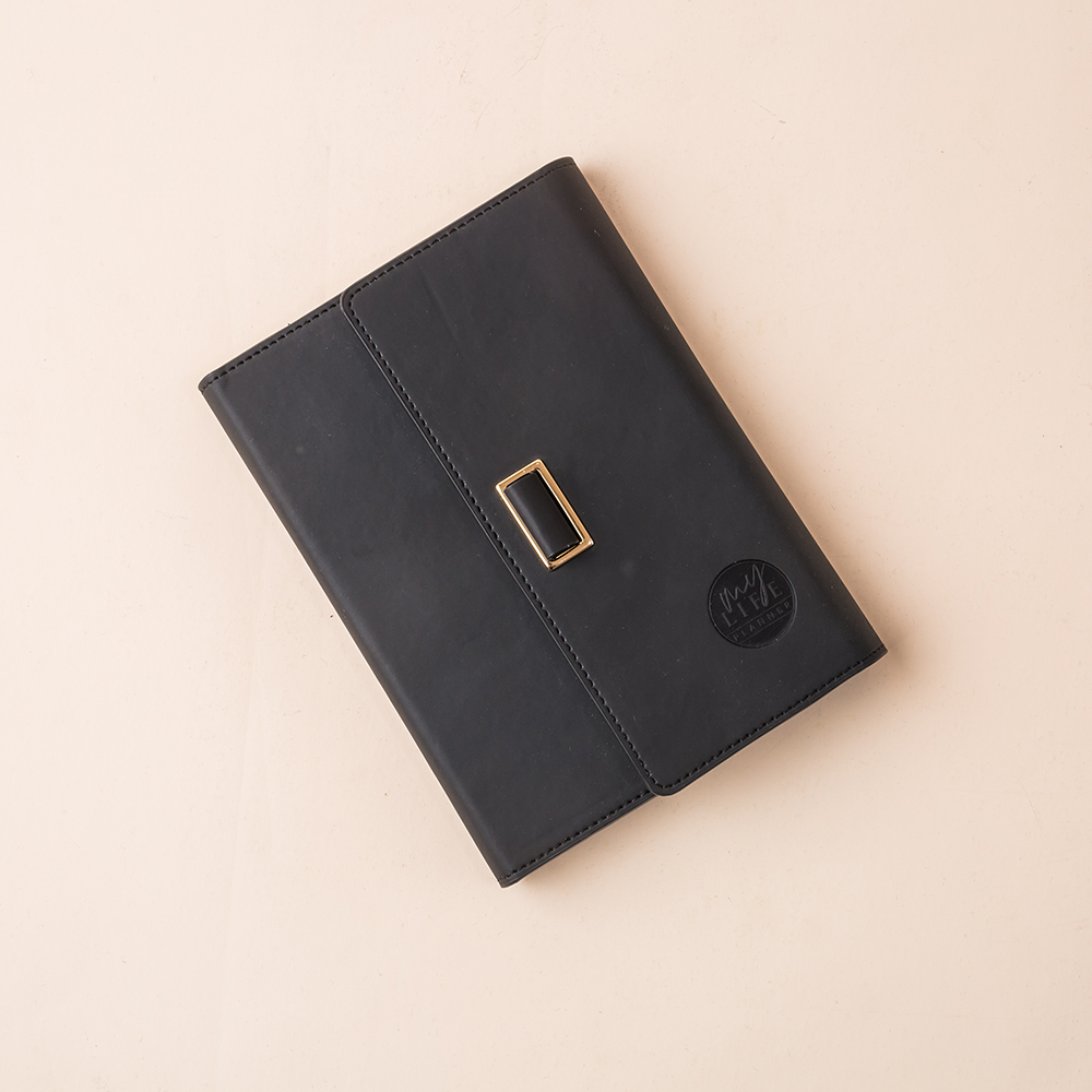 3 Fold Black PU Leather Notebook